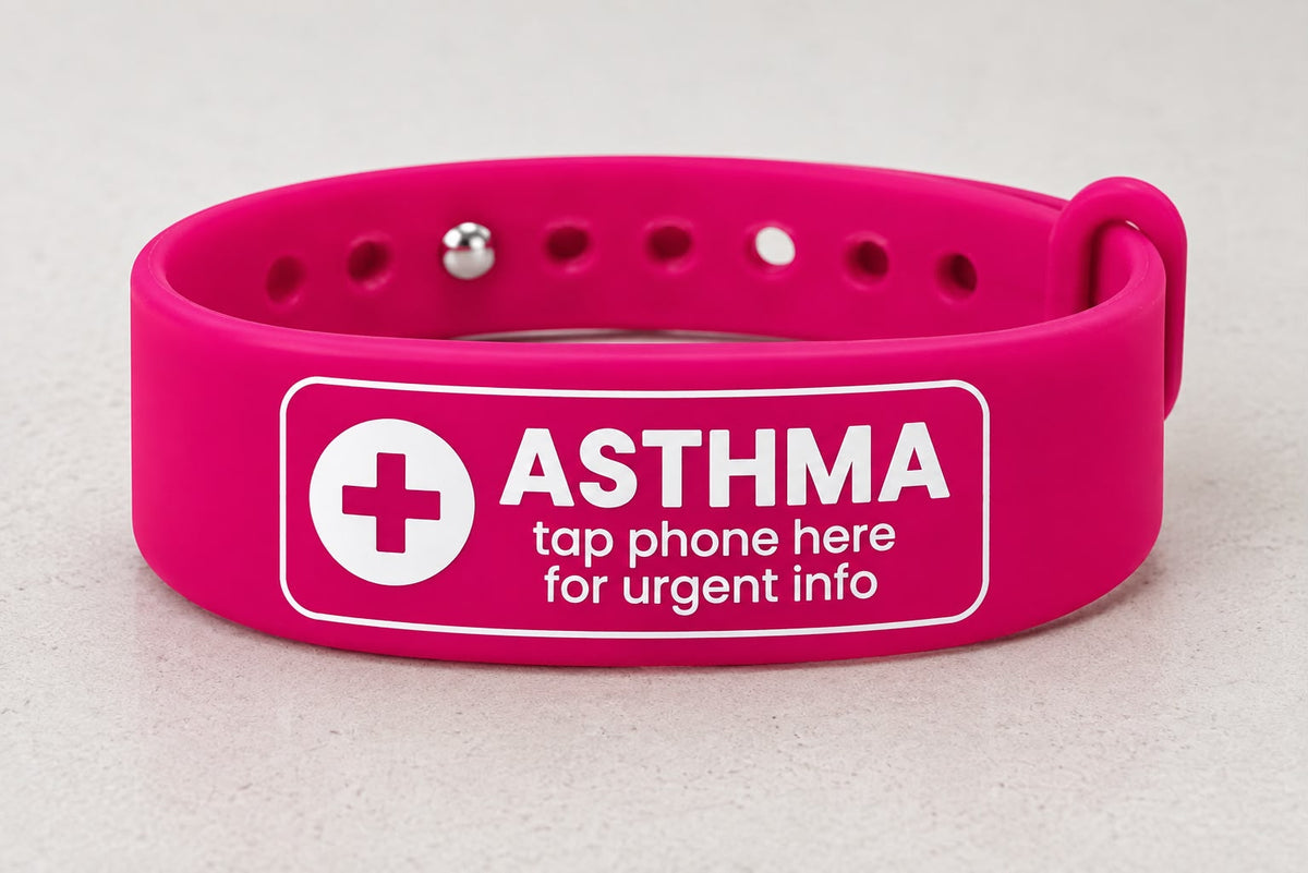 Asthma NFC QR Wristband | Medical ID Bracelet | Emergency Contact Band | Safe & Snappy