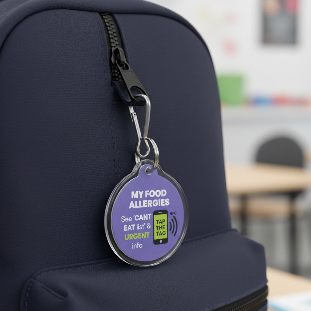 Food Allergies Tag Hooked on School Bag Zip