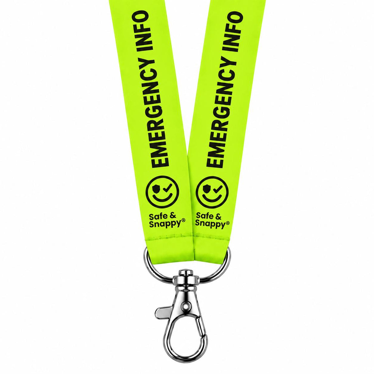Emergency Info lanyard with safety breakaway clip by Safe & Snappy