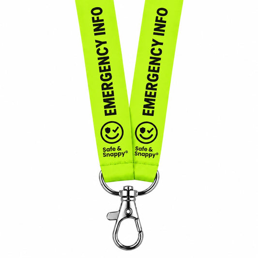 Emergency Info lanyard with safety breakaway clip by Safe & Snappy