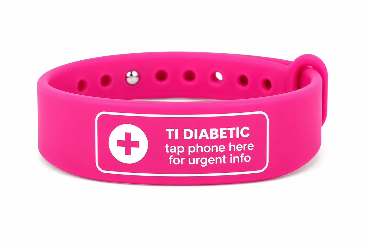 Type 1 Diabetes Medical Alert NFC Wristband | Emergency Contact Band | Safe & Snappy