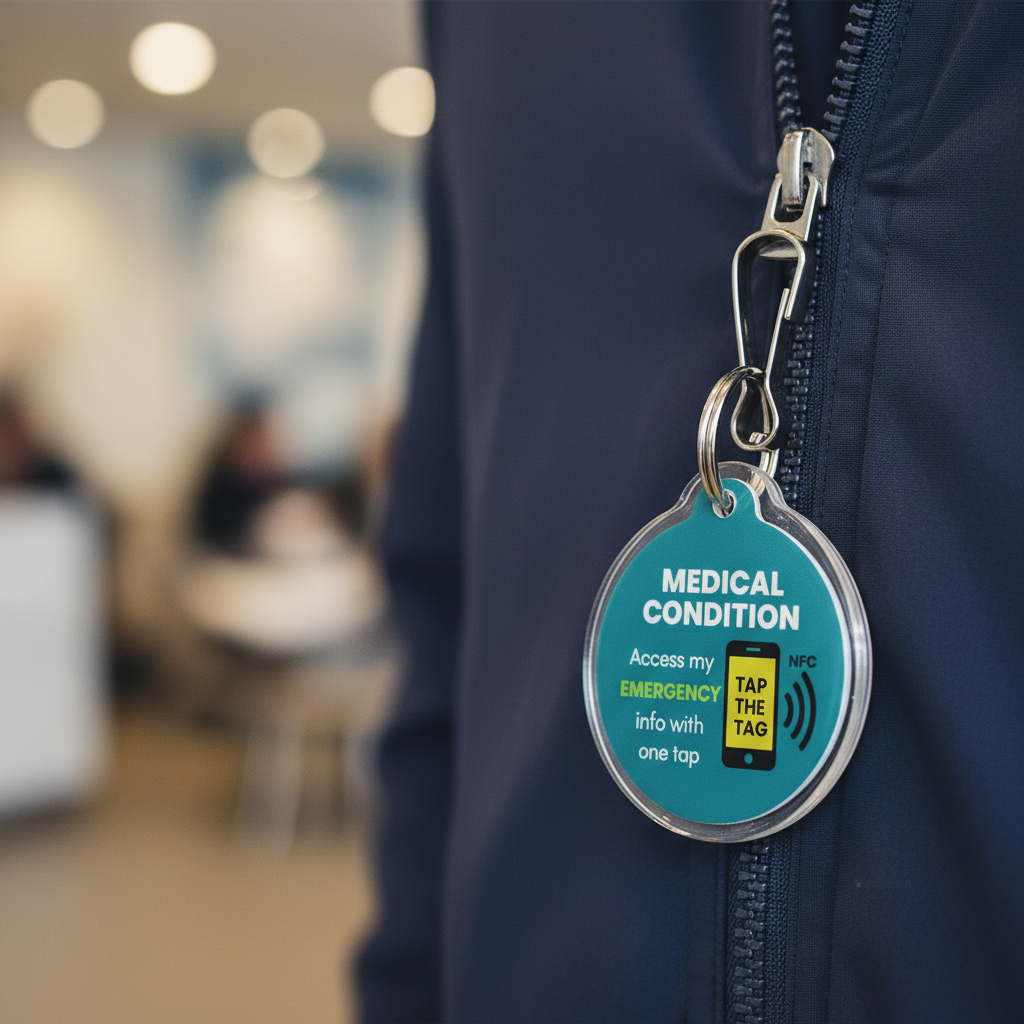 Medical Condition Tag on Navy Coat Zip